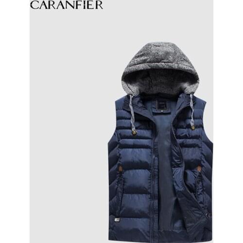 CARANFIER 2018 Winter Mens Vest New Fashion Detachable Cap Vest Men High Quality Autumn and Winter Warm Male Vests 2XL-5XL
