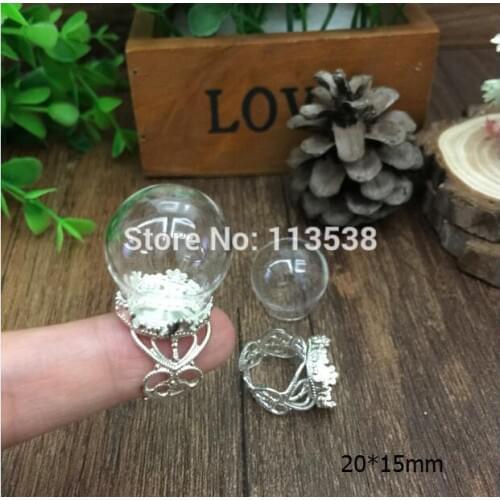 20sets/lot 20*15mm glass globe & silver ring flower finding set glass global set glass vial pendant glass cover jewelry findings