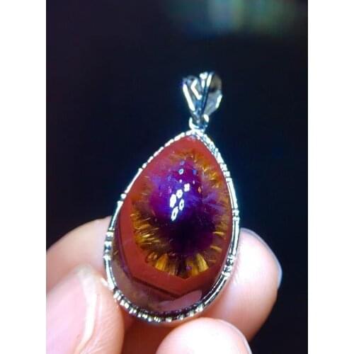 Genuine Natural Cacoxenite Auralite 23 Pendant Water Drop Purple Red Women 23.4/14.6mm Canada Crystal Jewelry AAAAA
