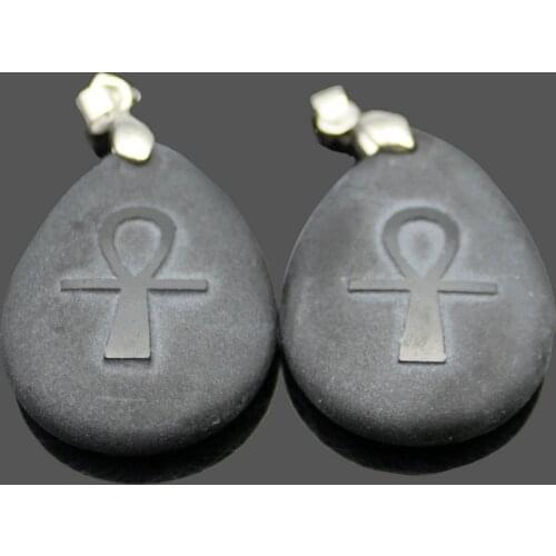 Natural Obsidian Religious Mysterious Symbol Rune Pendant Life Amulet Ankh Cross Ornament Pendant DIY Jewelry Accessories