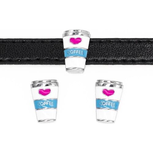 Wholesale price 50pcs Internal Dia. 8mm coffee cup DIY slide Charms fit 8mm wristband bracelet pet collar key chain