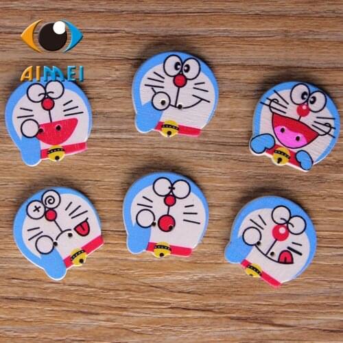 Wholesale/Retailed 100Pcs/Lot Doraemon Painting Wooden Painting Buttons For Children Clothing Diy Gift Decoration Card