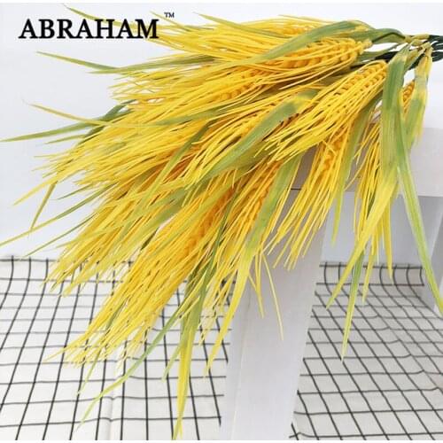 46cm 5 Fork Plastic Plants Artificial Wheat Ears Real Touch Leaves Autumn Flowers Bouquet Farmhouse Decoration For Home Decor