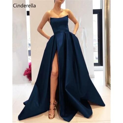 Cinderella Custom Made Scoop Sleeveless A-Line Floor Length High Quality Satin Evening Dresses vestidos de fiesta de noche