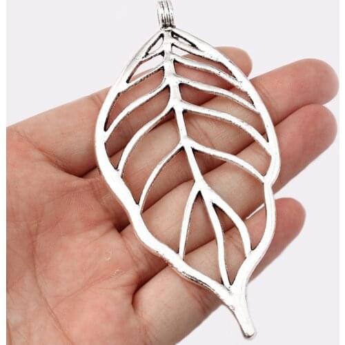 2Pcs Antique Silver Color Large Open Hollow Leaf Leaves Charm Pendant for Necklace Jewelry Findings 95x46mm