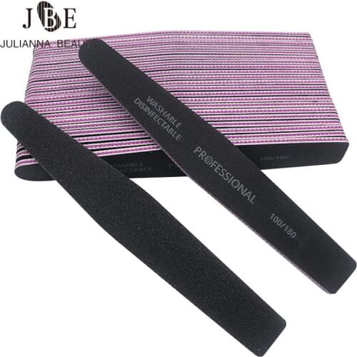 50 Pcs/Lot Professional Nail File Buffer Salon Glitter Nail Files 100/180 Grit Manicure Tools Black Sanding Paper File Supplier