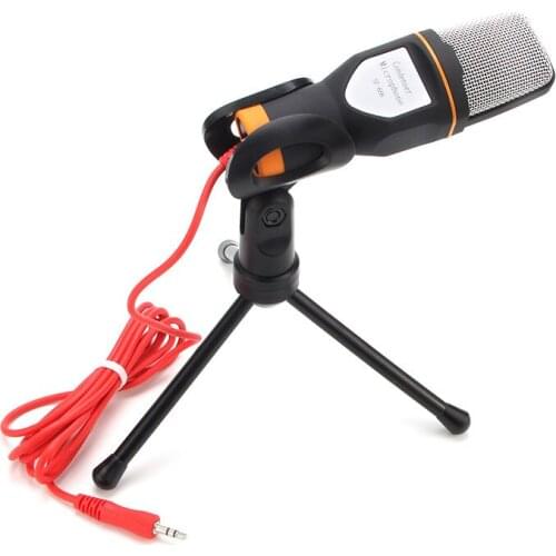 SF-666 Wired Professional Stereo Condenser Computer Microphone 3.5mm Audio With Holder Stand Clip For PC Karaoke