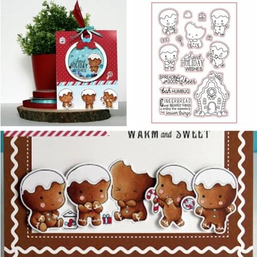 Gingerbread Spreading Good Cheer Clear Stamps For DIY Card Making Gingerbread+Phrases Kids Transparent Silicone Stamp new 2019