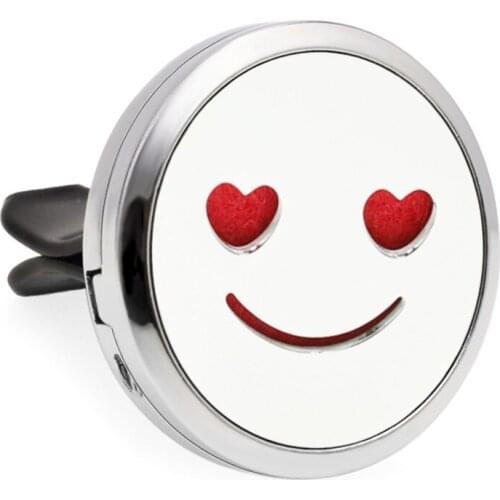 Cute Smiling face Essential Oil Car Diffuser Lockets Vent Clip Pendant Magnetic with 10 Pads freely as gift