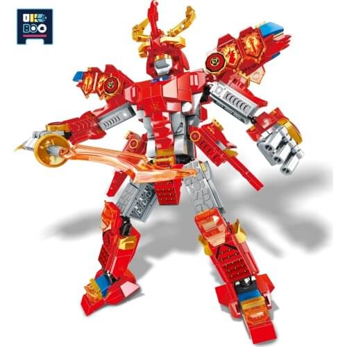UKBOO 585PCS Ninja Dragon Flame Warrior Mech Fight Model Building Blocks City Knight Educational Weapon Bricks Toys For Children