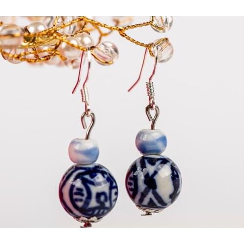 Vintage Style Hand-painted Ceramics Drop Earrings For Women DIY Girl Jewelry Accessories #KY425