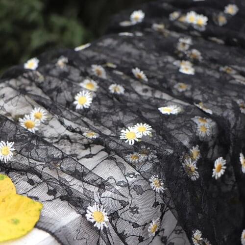 High quality black gauze tissu Little Daisy embroidery materialClothing skirt window screen shooting props fabric