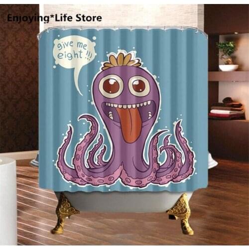 Cute Octopus Shower Curtain Waterproof Fabric Shower Curtain Bathroom Decoration 72 x 72 with 12 Hooks