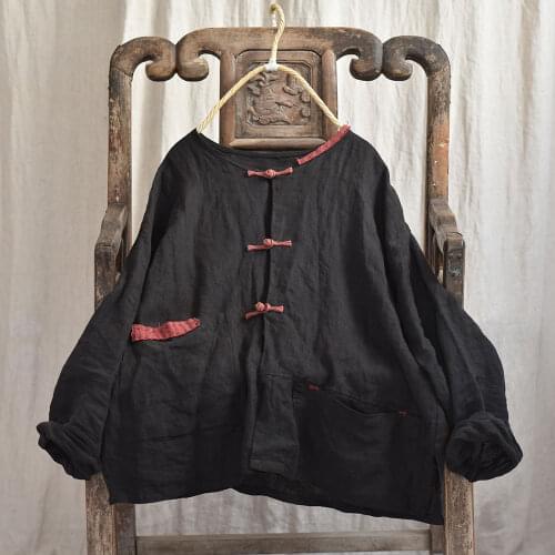 Women Linen Chinese Style Jacket Ladies Vintage Loose Handmade Button Coat Outerwear Female Retro Coat 2019 Autumn Spring Flax