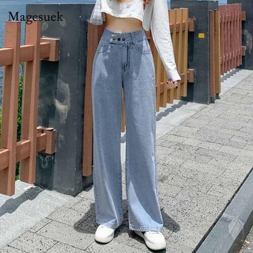 2020 Chic Clothes All-match with Pocket Fashion High Waist Jeans Autumn Casual Jeans Woman Loose Wide Leg Denim Trousers 10737