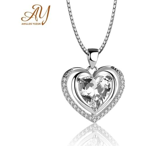 Anillos Yuzuk Sterling Silver 925 Jewelry Necklaces Clear CZ Heart Shape Pendant Necklace For Women Wedding Anniversay Gifts