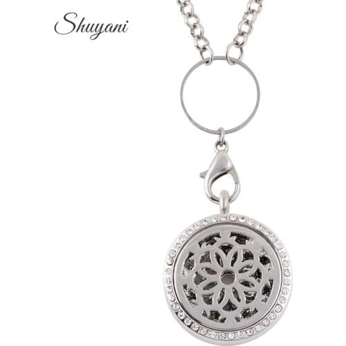10pcs/lot 30mm Round Alloy Flowers Magnetic Essential Oil Aromatherapy Diffusing Locket Pendant Perfume Locket Necklace
