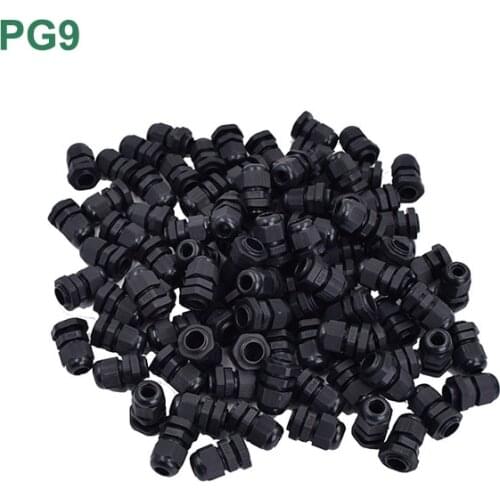100pcs Waterproof PG9 Cable Gland Connector Plastic Adjustable M16 Thread Cable Gland With Locknut For 4-8mm Wire Black Grey