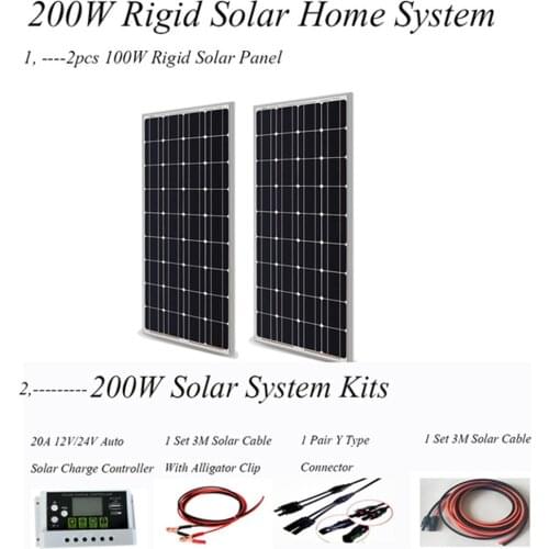 100w 200W Rigid Solar Panel System For Home Roof/RV 12V Solar Charger Temper Glass Monocrystalline Solar Cell 1000w Panel Kit