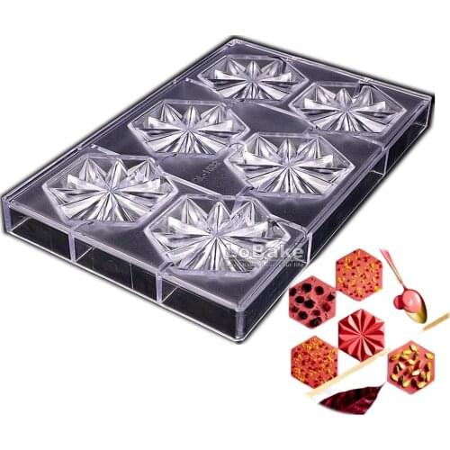 6 cavities Hexagon Diamond Lozenge Shape Polycarbonate Chocolate Mold Candy Mould Fondant Mousse Ice Molds DIY Bakery Tools