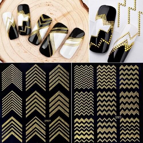 8 Colors Nail Sticker 3D Gold Metal Multi-pattern Adhesive Durable DIY Design Decoration Nail Art Patch Foils Manicure Tool