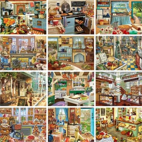 HUACAN 5d Diamond Painting Kitchen Mosaic House DIY Diamond Embroidery Landscape Rhinestones Pictures Home Decor