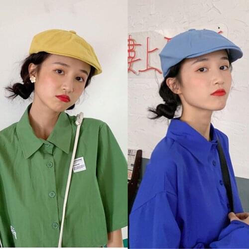 Women Hat Beret Girl Beret French Artist Pure Cotton Retro Plain Elegant Ladies Navy Hat Forward Cap
