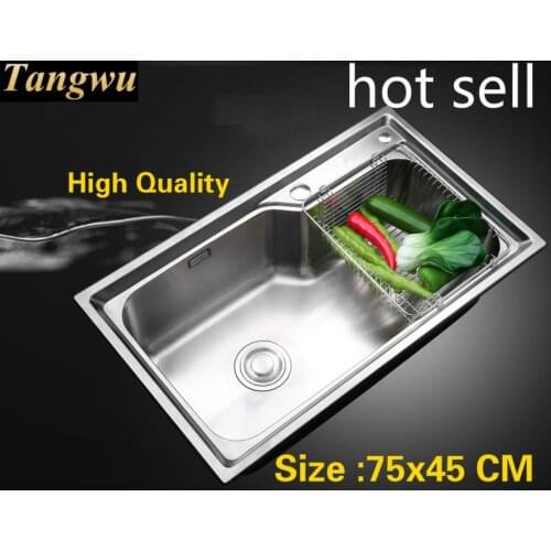 Free shipping Apartment high quality standard kitchen single trough sink vogue 304 stainless steel big hot sell 750x450 MM