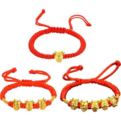 Mascot Five Fortunes Golden Cow Red String Bracelet 2021 Chinese Ox New Year Tradition Zodiac Lucky Blessing Bracelets