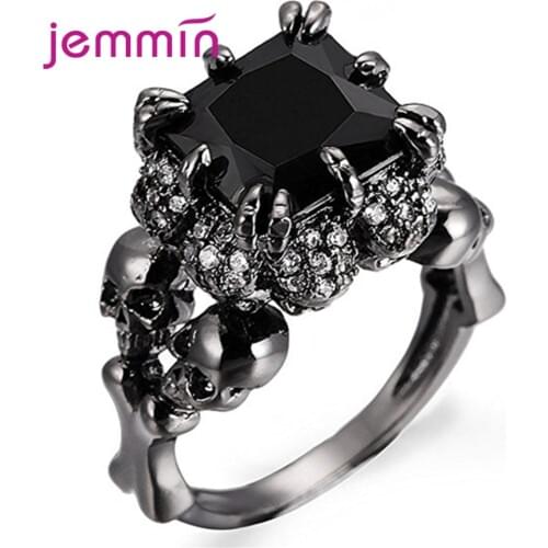 Black Vintage Skull Shaped 925 Sterling Silver Rings For Women CZ Cubic Zirconia Fashion Jewelry Hot Sale Europe Party Jewelry