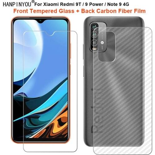For Xiaomi Redmi 9T / 9 Power / Note 9 4G 1 Set = Soft Back Carbon Fiber Film + Ultra Thin Tempered Glass Front Screen Protector