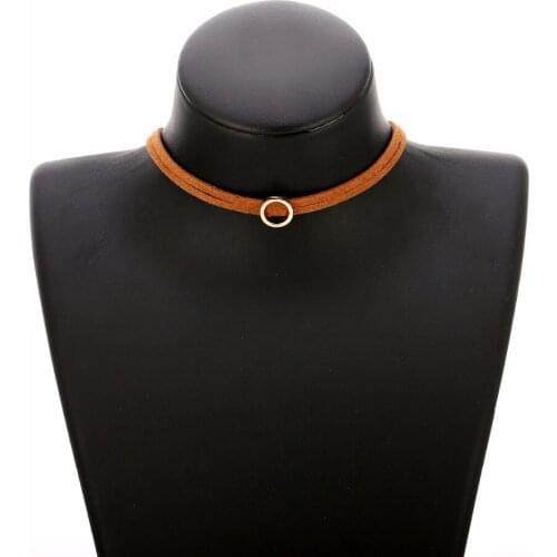 2018 Simple Multilayer Korea Velvet Choker Collier Black Brown Leather Rope Chain Necklace Tiny Round Hexagon Charm Torques