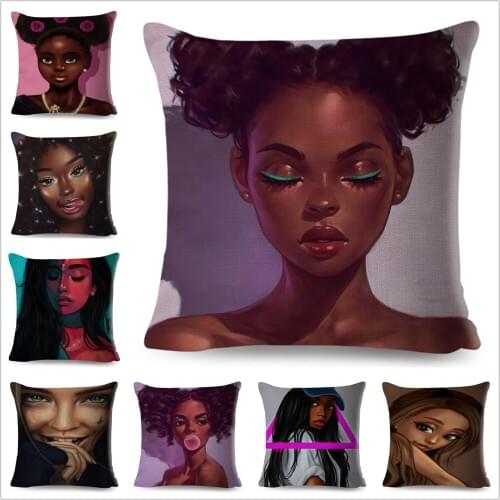 Colorful Cartoon Africa Beautiful Girl Face Pillow Case Linen Decor Cushion Cover for Sofa Car Home Pillowcase Cushions Covers