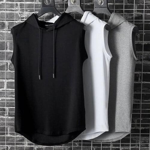 Summer Mens Muscle Hoodie Vest Sleeveless Bodybuilding Gym Workout Fitness Shirt High Quality Vest Hip Hop Sweatshirt Mens Tops