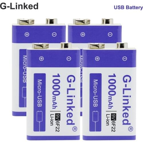 4PCS 9V 1000mAh Li-ion Rechargeable Battery Micro USB Batteries 9V lithium Battery for Multimeter Remote Control KTV Use