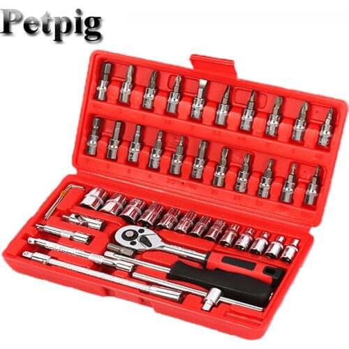 Auto Repair Tools, 1/4-Inch Car Repair Kit Socket Ratchet Wrench Combination Package Mixed Tool Set