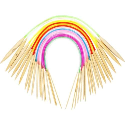 18 Pairs Circular Knitting Needles Set, Premium Bamboo Knitting Needles with Colorful Plastic Tube, 18 Sizes