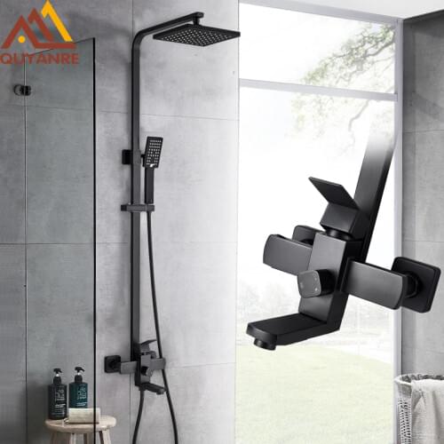 Quyanre Matte Black Bathroom Shower Faucet Set Wall Mount Rainfall Shower Mixer Tap Bathtub Shower Mixer Tap 3-way Shower Mixer