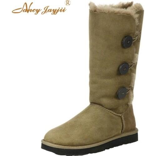 Nancyjayjii Woman Luxury Winter Boots Warm Flat Heel Snow Buttoned Shoes Round Flock Calf Fashion Antiskid Shoes Outdoor&House