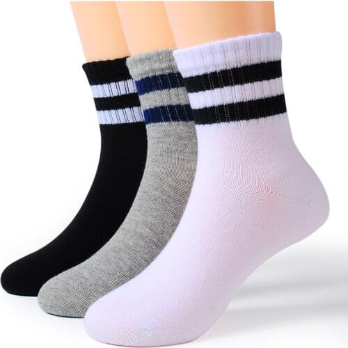 Boys Socks Cotton Children Sport Two Striped School Socks for Kids Short Socks Boys Girls Old School White Black Gray Color 3-8Y