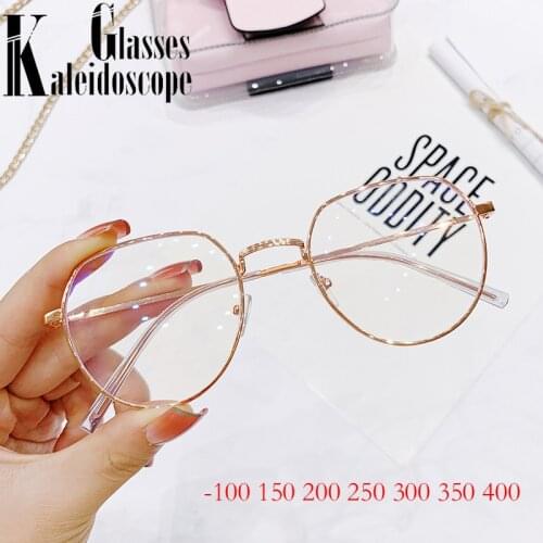 -1.0 1.5 2.0 2.5 3.0 3.5 4.0 Finished Glasses Men Women Polygonal Eyeglasses Frame Retro Trend Spectacles Nearsighted Eyeglass