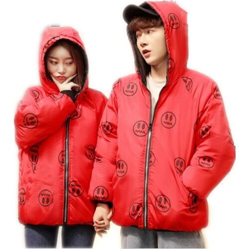 2018 New Fashion Print Couples Winter Short Parkas Bread Coat Down Cotton Jacket For Men&Women Padded Wide-Waisted Casual Q451