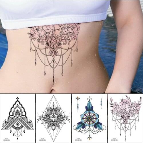 Under breast tattoo stickers body art waterproof temporary tattoo women lace jewelry flower tatoo for girls sticker indian
