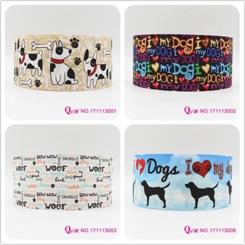 Q&N ribbon 16mm 22mm 25mm 38mm 50mm 75mm dog printed grosgrain ribbon webbing 50yards/roll for hair tie