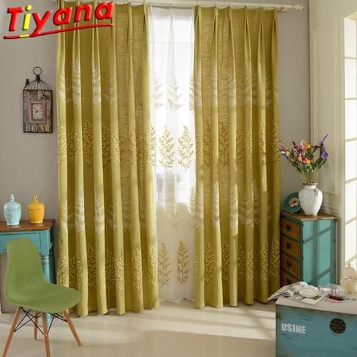Luxury Flower Embroidery Tulle Curtains for Living Room Yellow Cotton Linen Embroidery Window Drapes Cloth X-WP257#30
