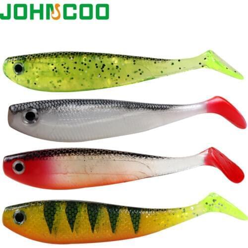 JOHNCOO Fishing Lure Soft Bait 4pcs 115mm 11.4g Silicone Worm Silicone Wobbler Shad Baits Bass Pike Minnow Swimbait Jigging Lure