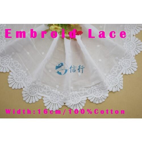 16cm width 100% Cotton embroid lace sewing ribbon guipure trim fabric warp knitting DIY Garment Accessories free shipping#3383