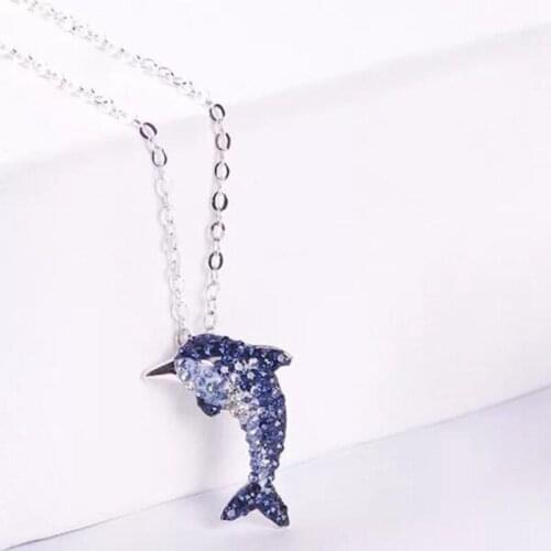 Cute Dolphin Fresh Pendant Fishtail New Clavicle Chain 925 Sterling Silver Personality Fashion Female Necklace SNE064