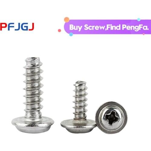 Peng Fa 304 stainless steel round head / pan head with pad flat tail self tapping screw with pad M2.6M3M4