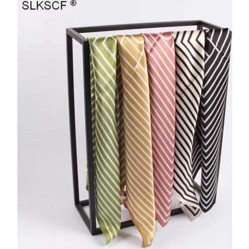 [SLKSCF] 55X55CM Brief Striped Print Small Square Scarf Pure Silk Square Scarves Silk Satin Scarves 100% Silk Neckerchief